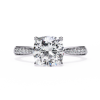White Gold Cushion Cut Diamond Ring with Channel Pavé Shoulders