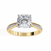 Yellow Gold Cushion Cut Diamond Ring with Two-Tone Channel Pavé Shoulders