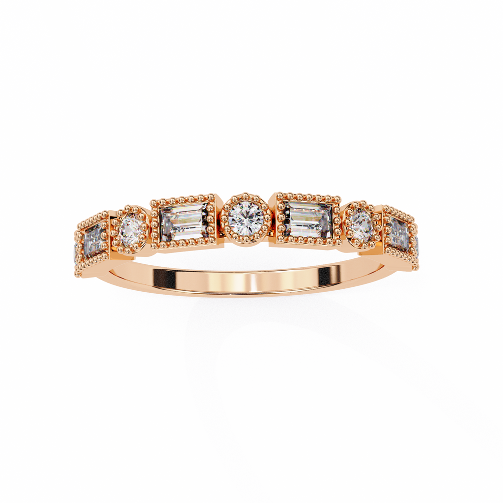 Rose Gold Baguette and Round Diamond Milgrain Station Band
