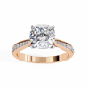 Rose Gold Cushion Cut Diamond Ring with Two-Tone Channel Pavé Shoulders