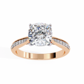 Rose Gold Cushion Cut Diamond Ring with Two-Tone Channel Pavé Shoulders