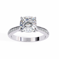 White Gold Cushion Cut Diamond Ring with Channel Pavé Shoulders