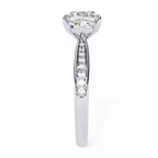 White Gold Cushion Cut Diamond Ring with Channel Pavé Shoulders