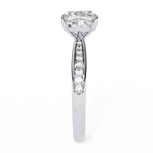 White Gold Cushion Cut Diamond Ring with Channel Pavé Shoulders