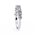 White Gold Baguette and Round Diamond Milgrain Station Band