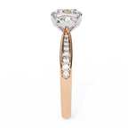 Rose Gold Cushion Cut Diamond Ring with Two-Tone Channel Pavé Shoulders