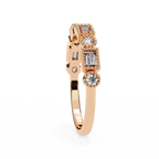 Rose Gold Baguette and Round Diamond Milgrain Station Band
