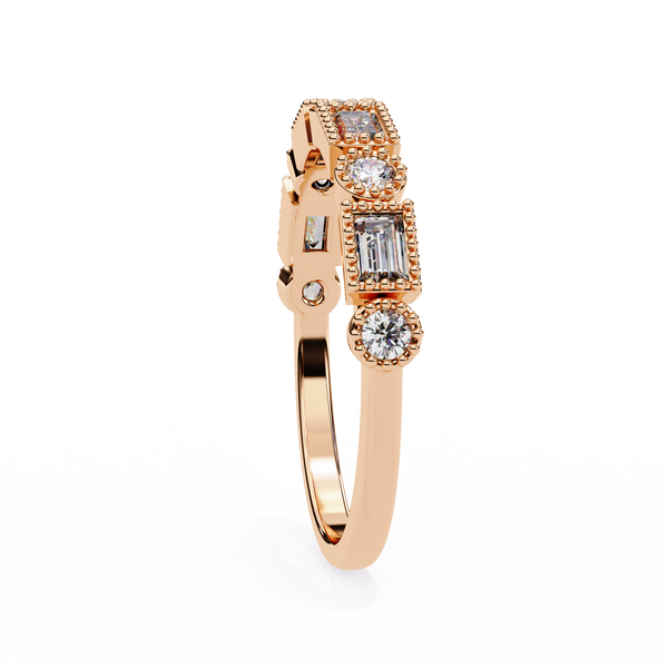 Rose Gold Baguette and Round Diamond Milgrain Station Band