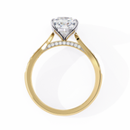 Yellow Gold Cushion Cut Diamond Ring with Two-Tone Channel Pavé Shoulders