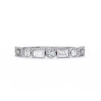 White Gold Baguette and Round Diamond Milgrain Station Band