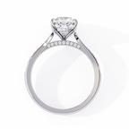 White Gold Cushion Cut Diamond Ring with Channel Pavé Shoulders