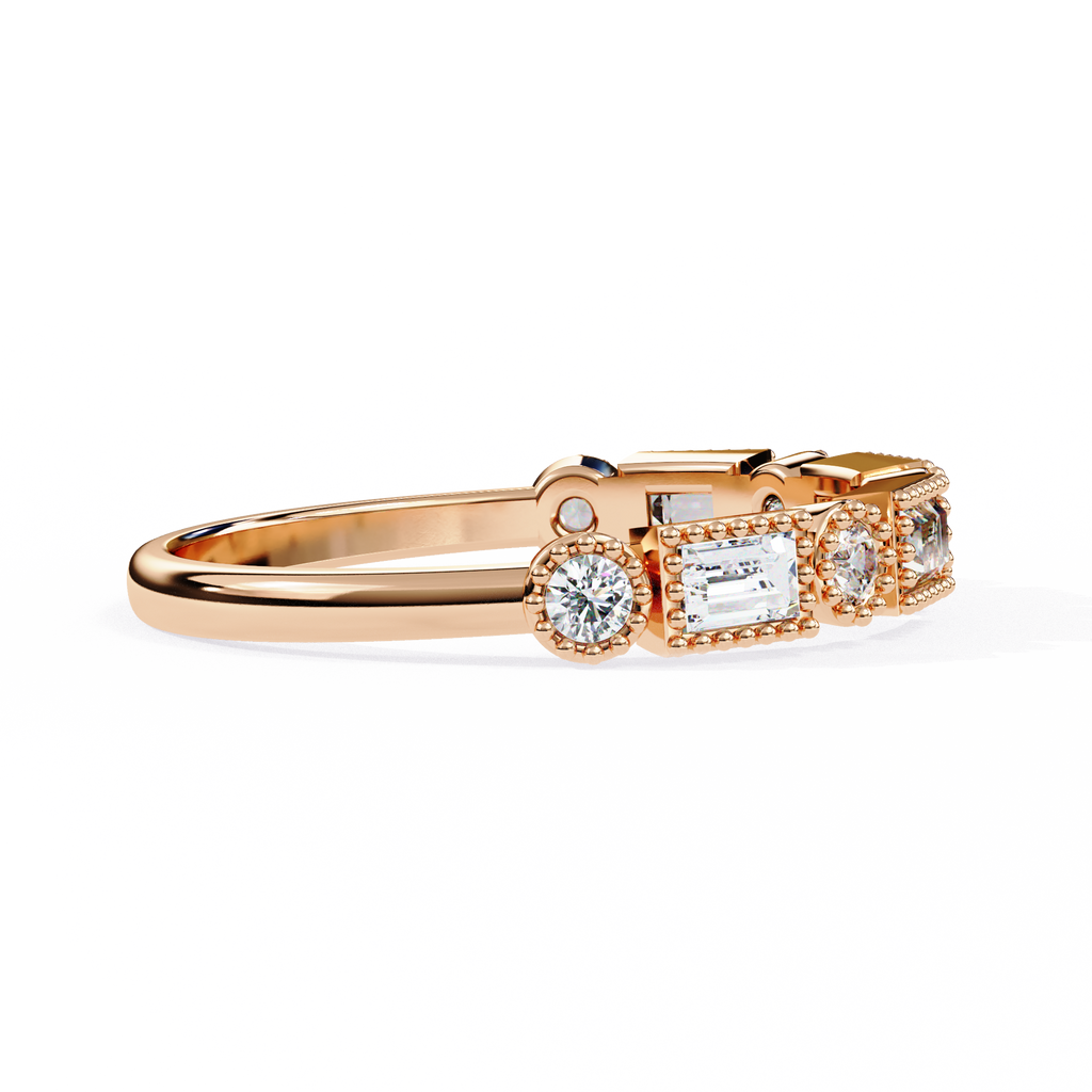 Rose Gold Baguette and Round Diamond Milgrain Station Band