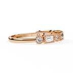 Rose Gold Baguette and Round Diamond Milgrain Station Band