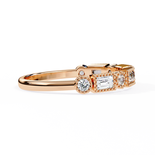 Rose Gold Baguette and Round Diamond Milgrain Station Band