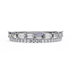White Gold Baguette and Round Diamond Two Row Half Eternity Band