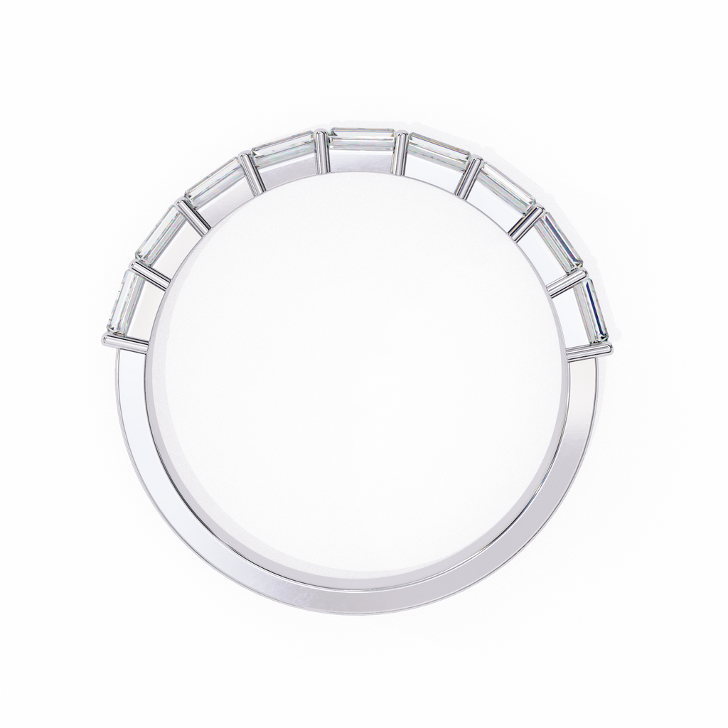 White Gold Baguette and Round Diamond Two Row Half Eternity Band