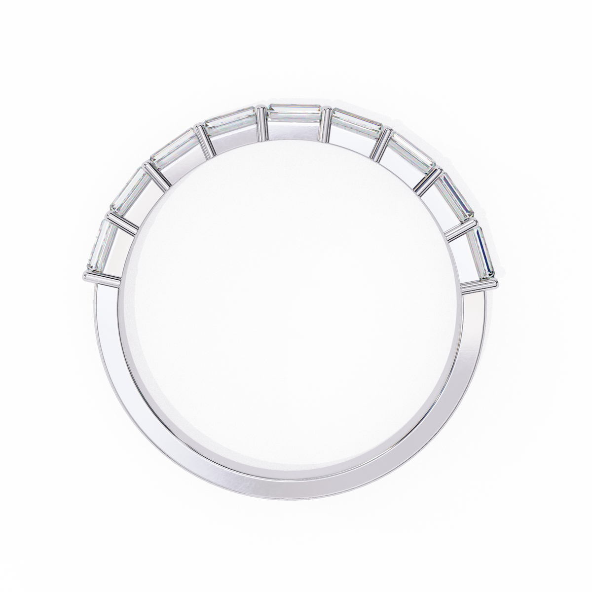 White Gold Baguette and Round Diamond Two Row Half Eternity Band