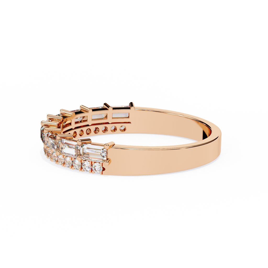 Rose Gold Baguette and Round Diamond Two Row Half Eternity Band