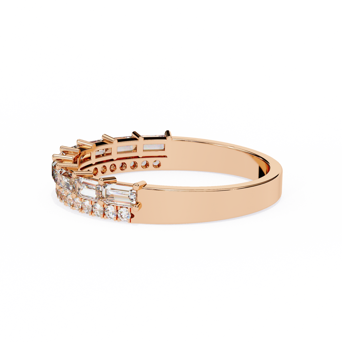 Rose Gold Baguette and Round Diamond Two Row Half Eternity Band