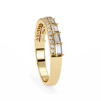 Yellow Gold Baguette and Round Diamond Two Row Half Eternity Band
