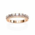 Rose Gold Baguette and Round Diamond Two Row Half Eternity Band