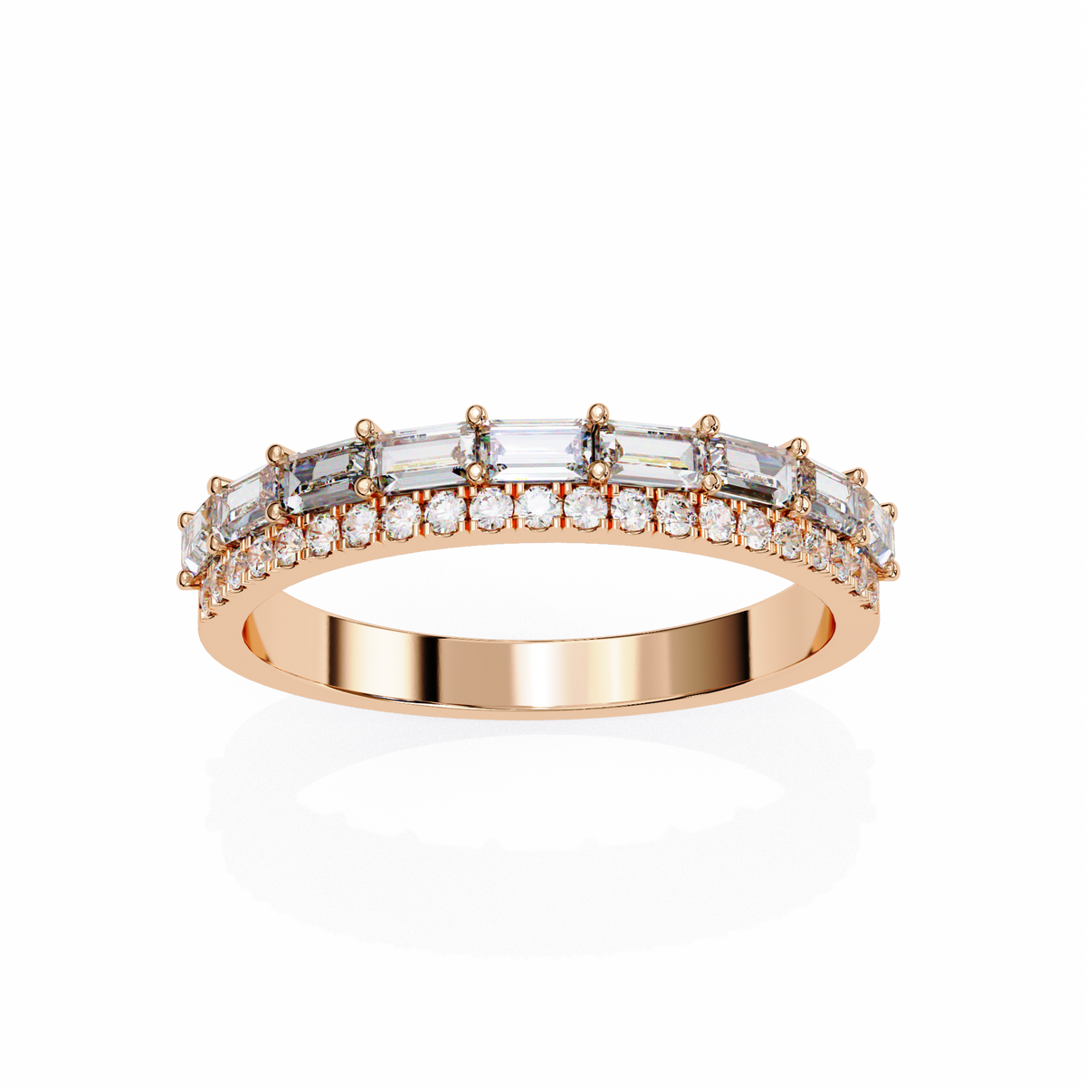 Rose Gold Baguette and Round Diamond Two Row Half Eternity Band