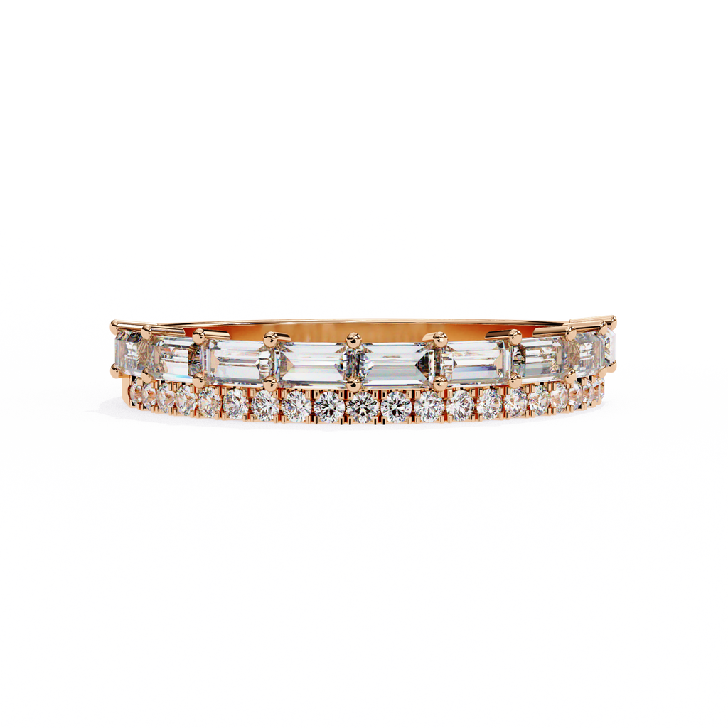 Rose Gold Baguette and Round Diamond Two Row Half Eternity Band