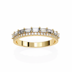Yellow Gold Baguette and Round Diamond Two Row Half Eternity Band