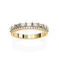 Yellow Gold Baguette and Round Diamond Two Row Half Eternity Band