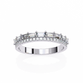 White Gold Baguette and Round Diamond Two Row Half Eternity Band