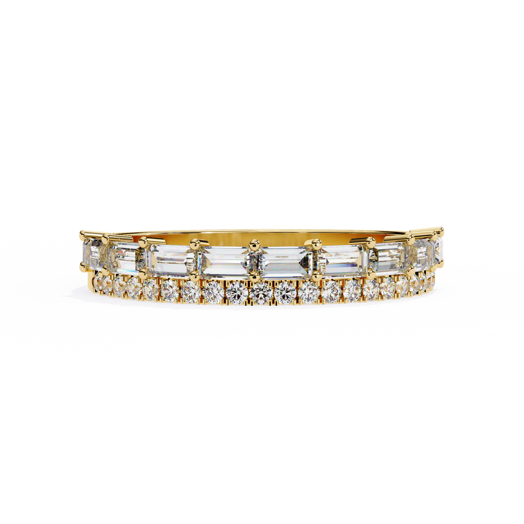 Rose Gold Baguette and Round Diamond Two Row Half Eternity Band