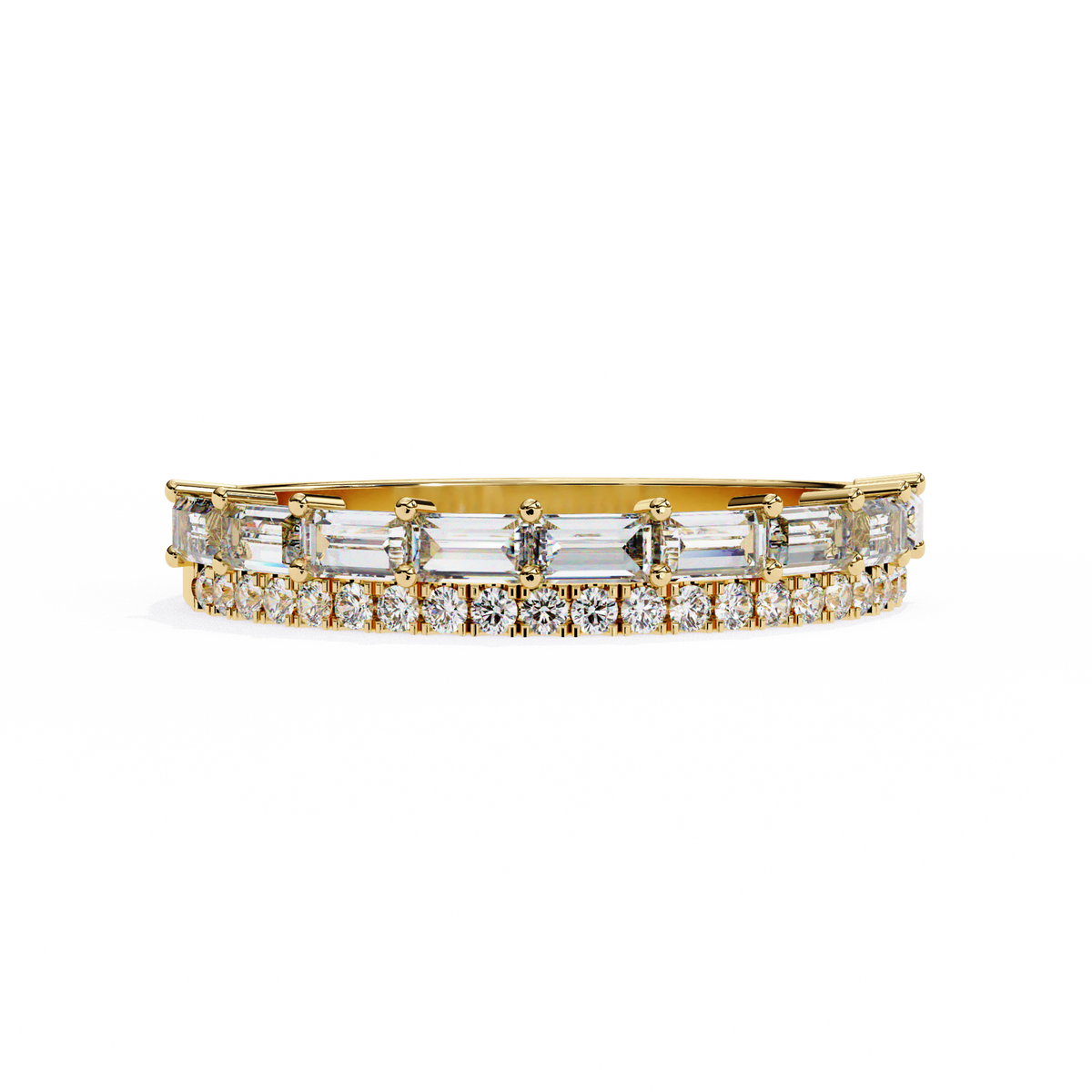 Rose Gold Baguette and Round Diamond Two Row Half Eternity Band