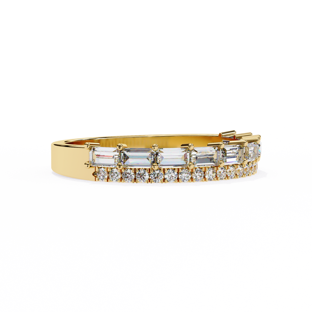 Rose Gold Baguette and Round Diamond Two Row Half Eternity Band