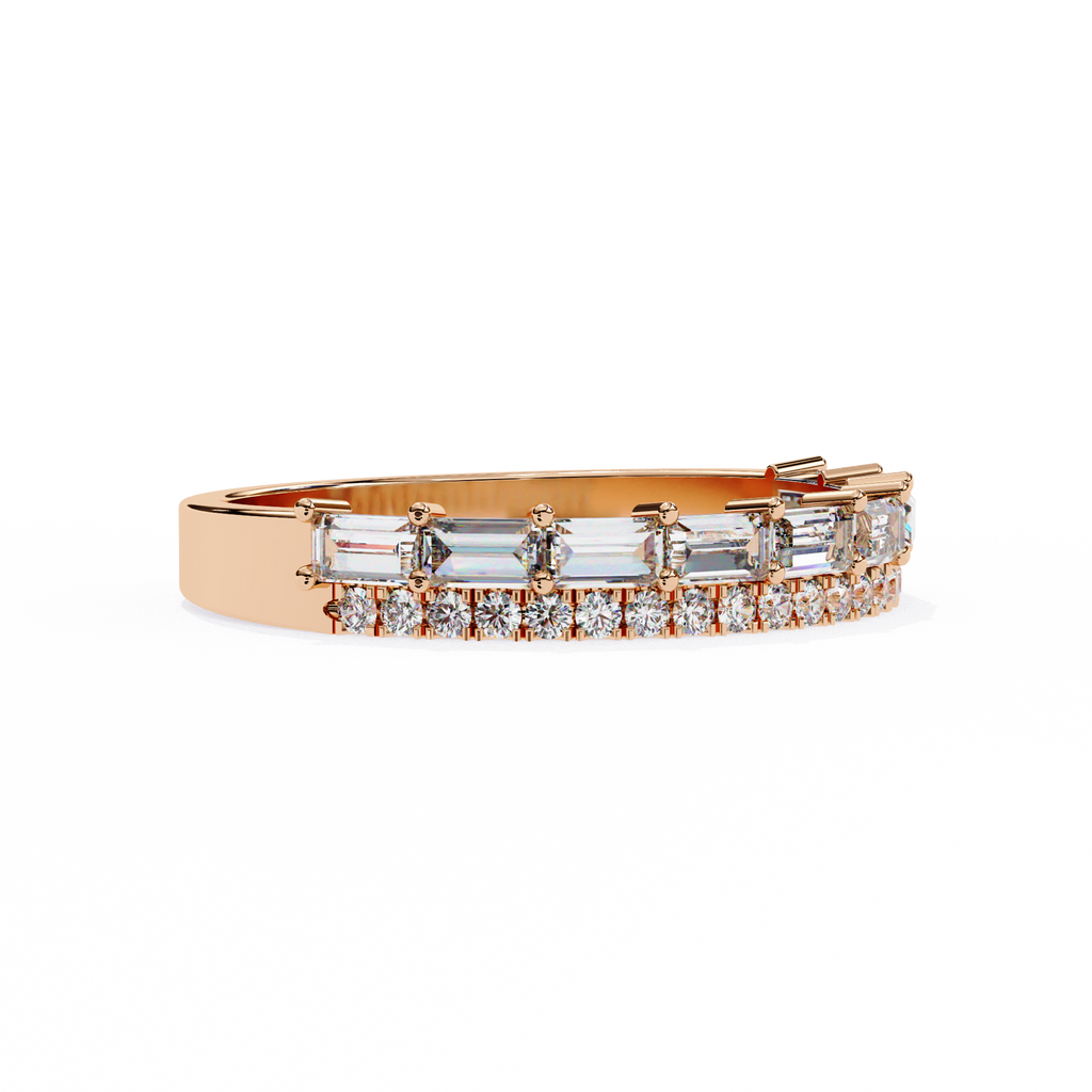 Rose Gold Baguette and Round Diamond Two Row Half Eternity Band
