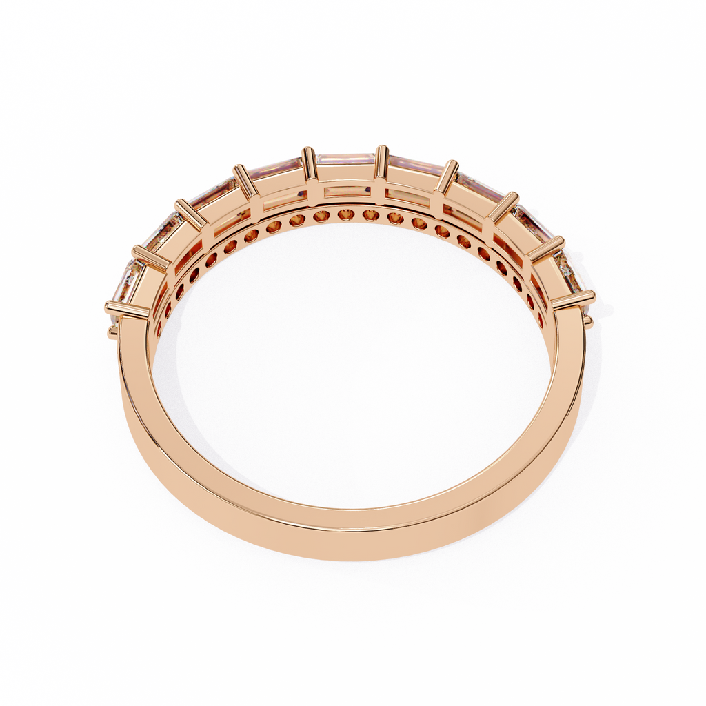 Rose Gold Baguette and Round Diamond Two Row Half Eternity Band
