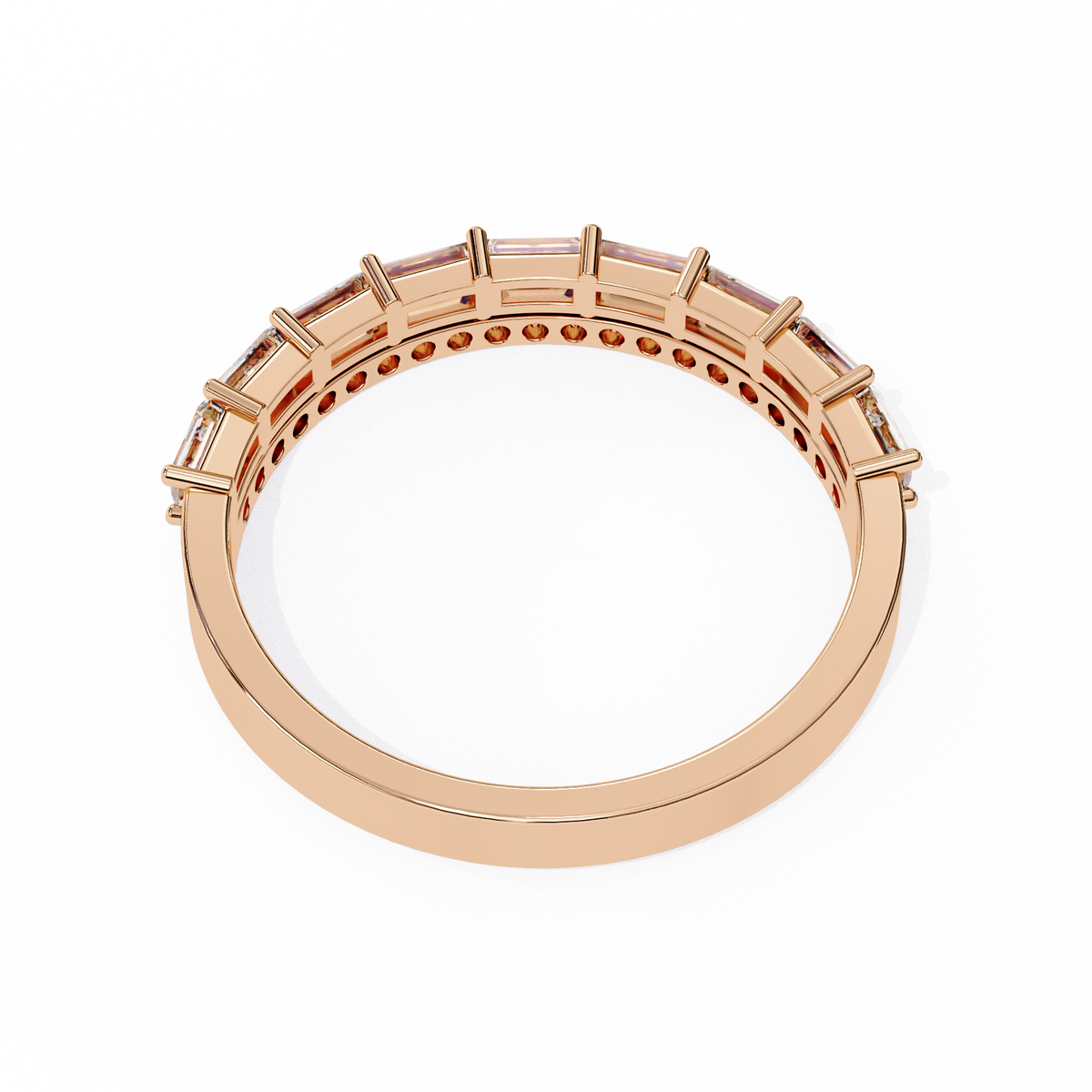 Rose Gold Baguette and Round Diamond Two Row Half Eternity Band