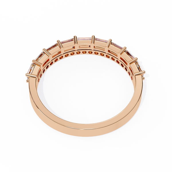Rose Gold Baguette and Round Diamond Two Row Half Eternity Band