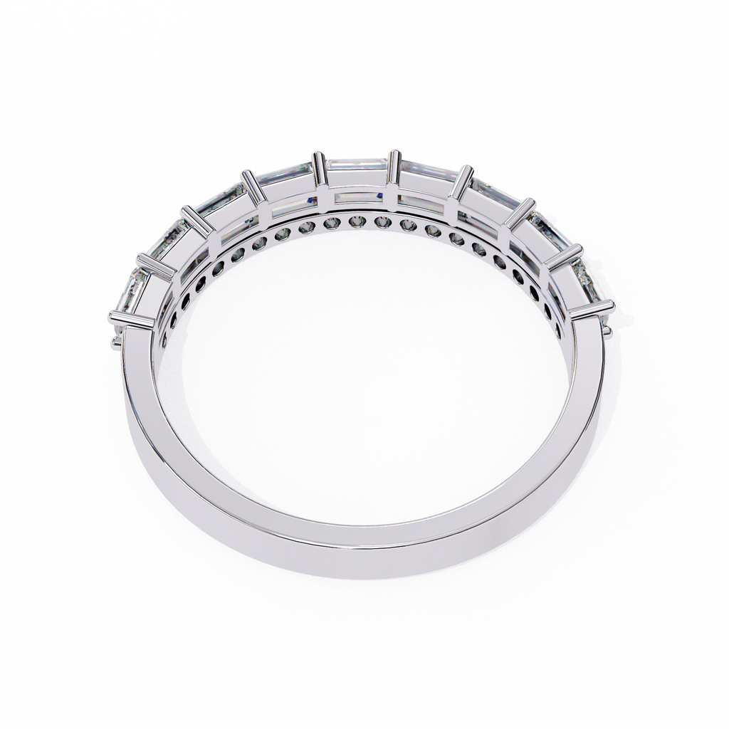 White Gold Baguette and Round Diamond Two Row Half Eternity Band