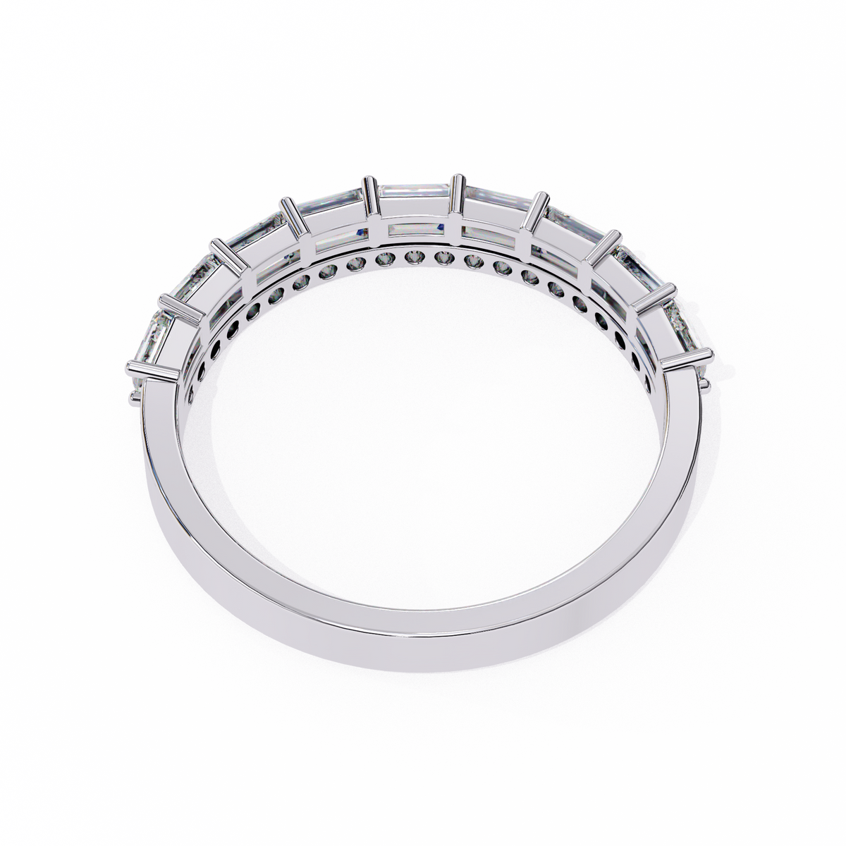 White Gold Baguette and Round Diamond Two Row Half Eternity Band