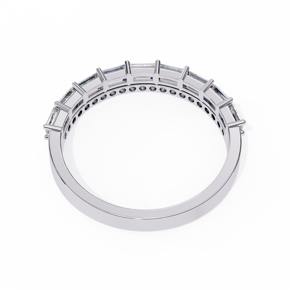White Gold Baguette and Round Diamond Two Row Half Eternity Band