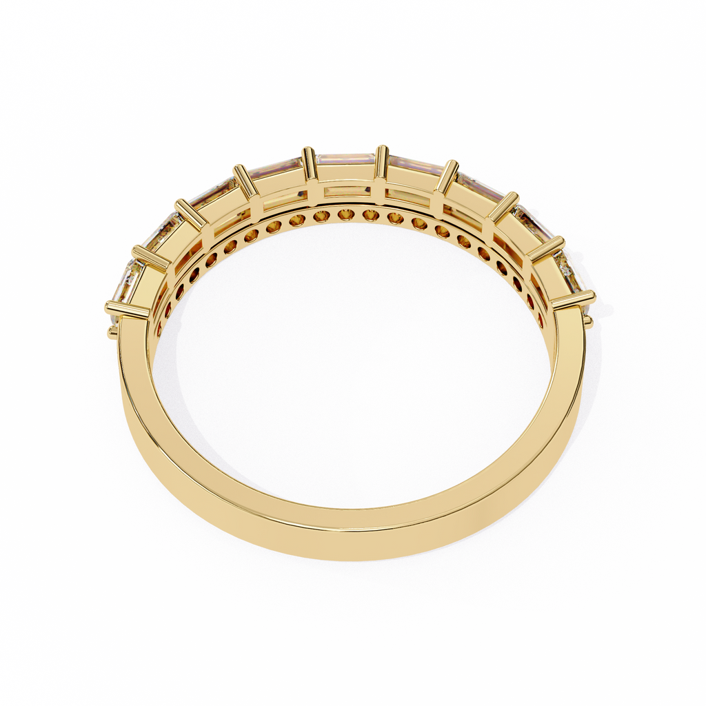 Yellow Gold Baguette and Round Diamond Two Row Half Eternity Band