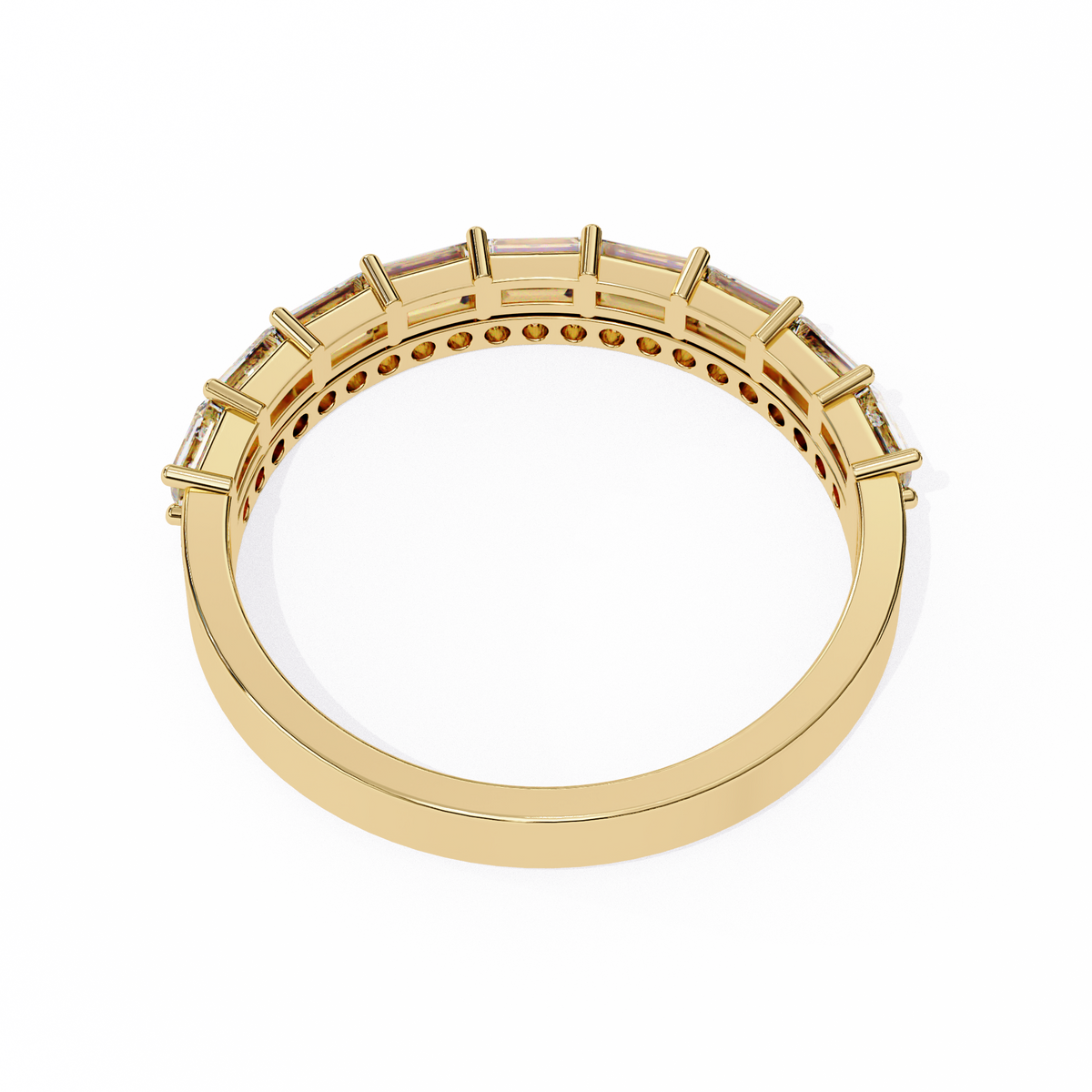 Yellow Gold Baguette and Round Diamond Two Row Half Eternity Band