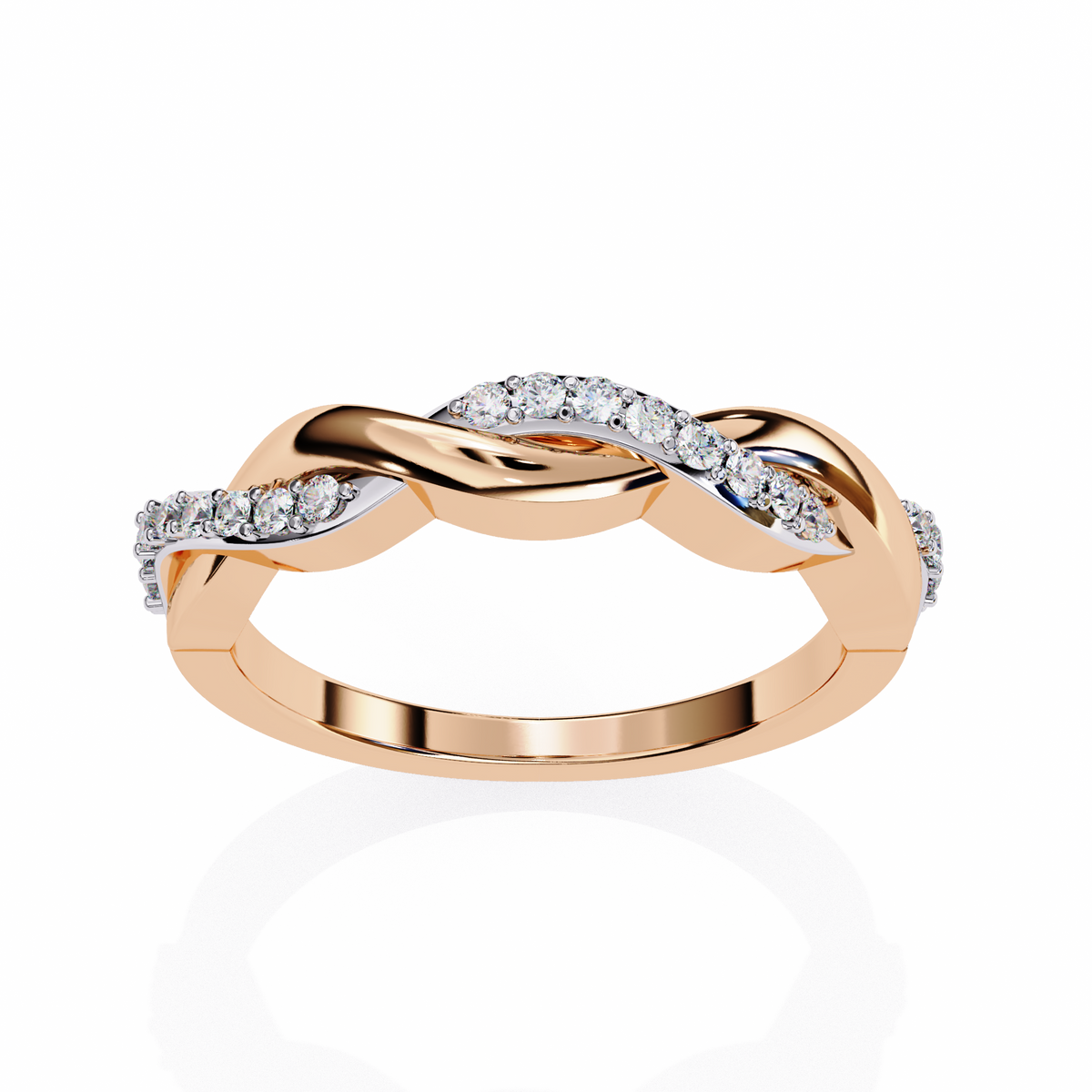 Rose Gold Round Diamond Twisted Vine Half Eternity Band