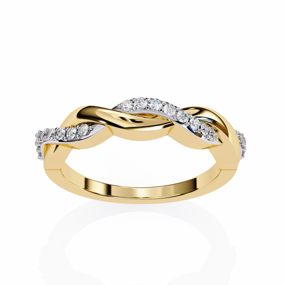 Yellow Gold Round Diamond Twisted Vine Half Eternity Band