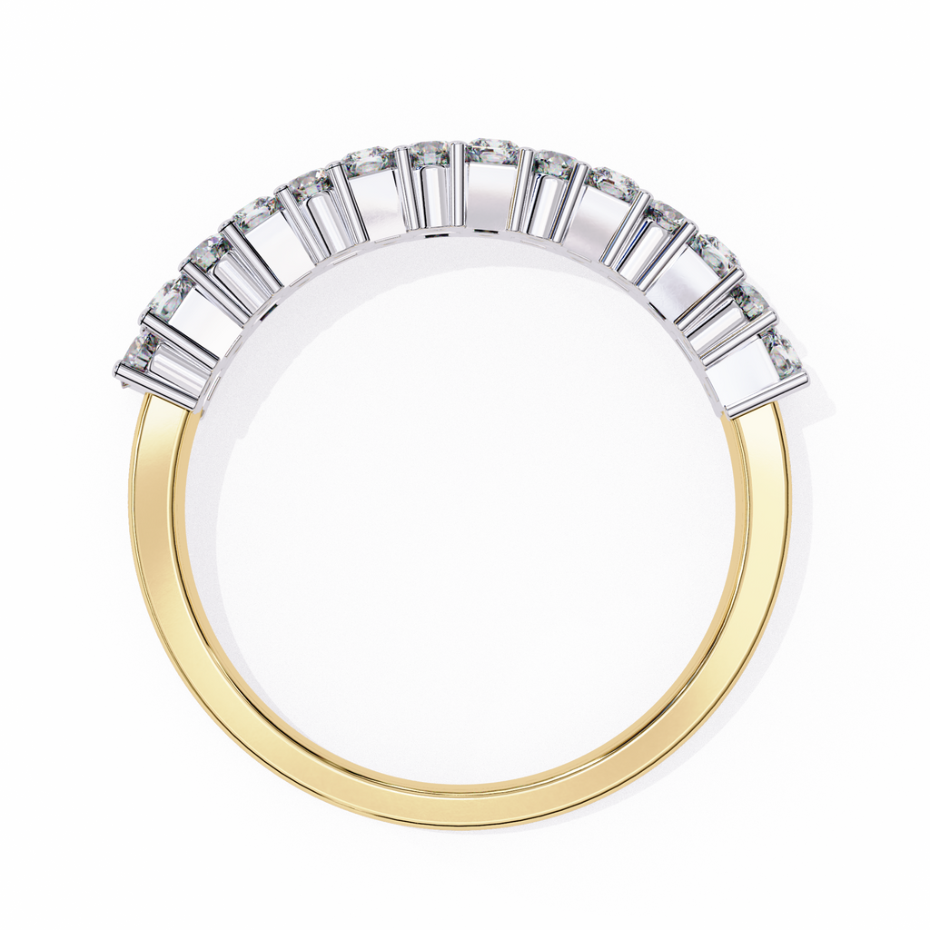 Yellow Gold Radiant and Round Diamond Double Row Half Eternity Ring