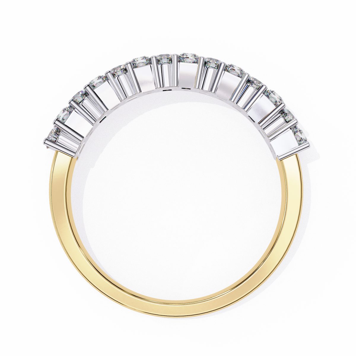 Yellow Gold Radiant and Round Diamond Double Row Half Eternity Ring