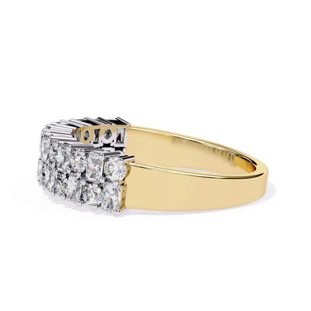 Yellow Gold Radiant and Round Diamond Double Row Half Eternity Ring