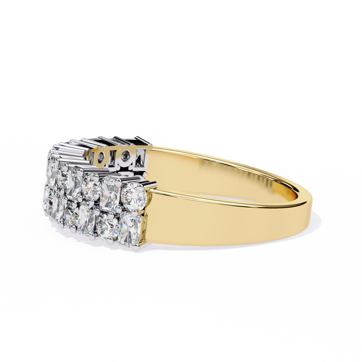 Yellow Gold Radiant and Round Diamond Double Row Half Eternity Ring