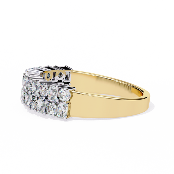 Yellow Gold Radiant and Round Diamond Double Row Half Eternity Ring