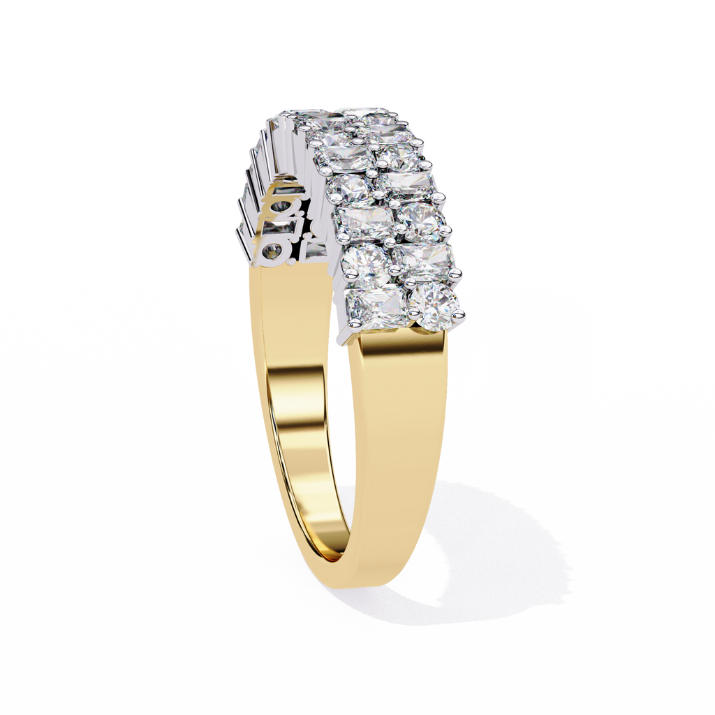 Yellow Gold Radiant and Round Diamond Double Row Half Eternity Ring